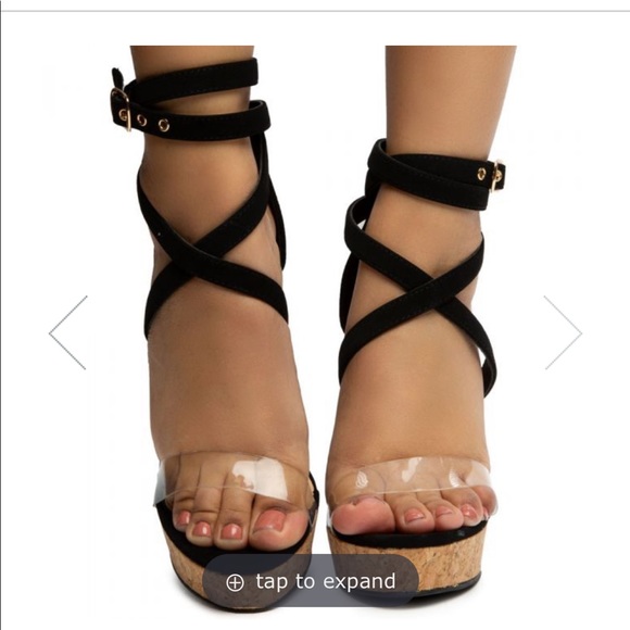 NWOT Liliana Black Suede Platform Wedge Heels - Picture 2 of 8